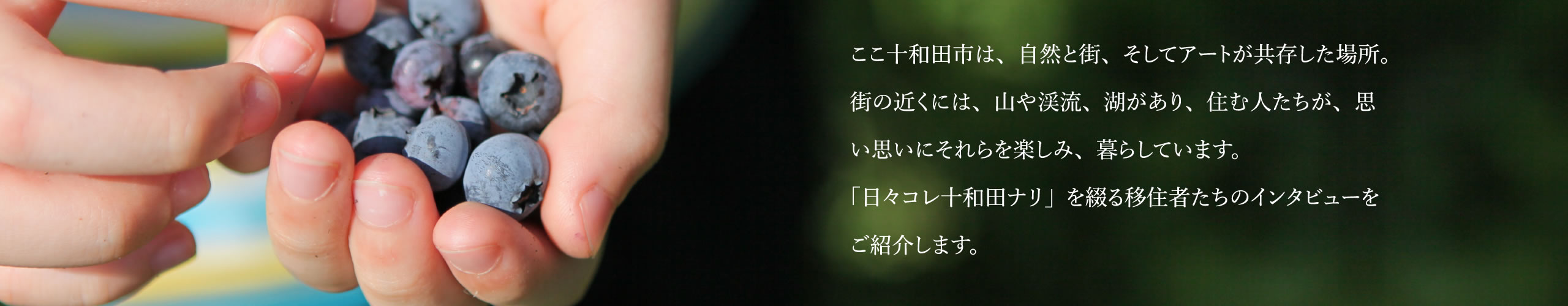 ここ十和田市は、自然と街、そしてアートが共存した場所。街の近くには、山や渓流、湖があり、住む人たちが、思い思いにそれらを楽しみ、暮らしています。「日々コレ十和田ナリ」を綴る移住者たちのインタビューをご紹介します。